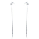 Sterling Silver Rhodium Plated Multi Herringbone Dangling Crescent Stud Earrings