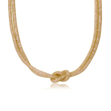 Load image into Gallery viewer, Sterling Silver Gold Plated Mesh With Crystals Stones Necklace
