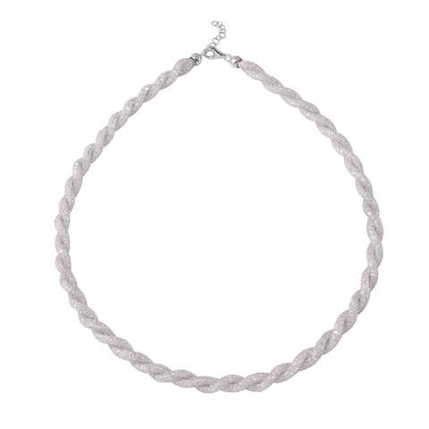 Sterling Silver Rhodium Plated Rope-Mesh Inlay Swarovski Crystals Necklace