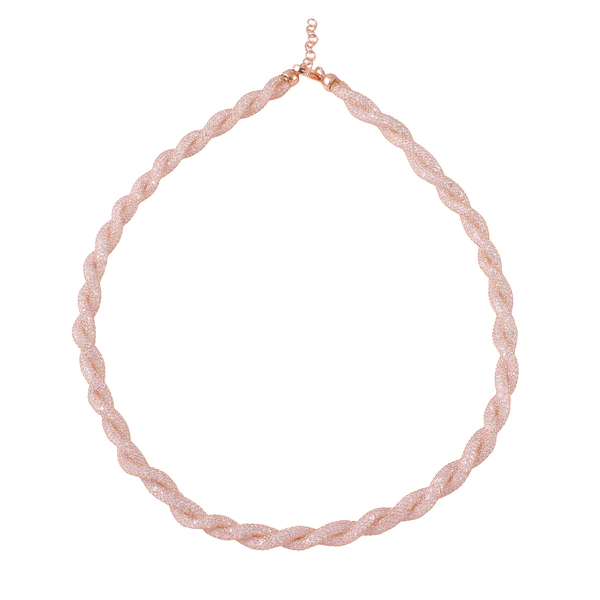 Sterling Silver Rose Gold Plated Rope-Mesh Inlay Swarovski Crystals Necklace