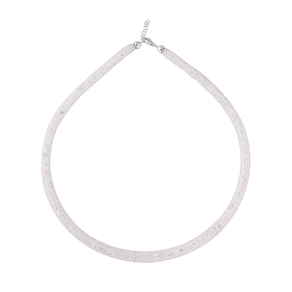 Sterling Silver Rhodium Plated Mesh Inlay Swarovski Crystals Necklace