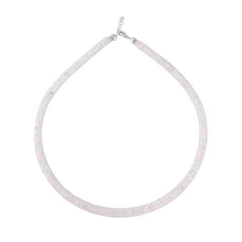 Sterling Silver Rhodium Plated Mesh Inlay Swarovski Crystals Necklace
