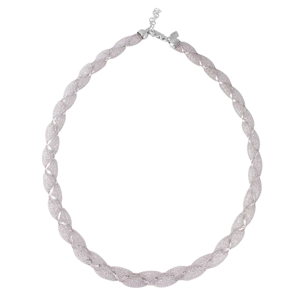Sterling Silver Rhodium Plated Mesh WrapInlay Swarovski Crystals Necklace