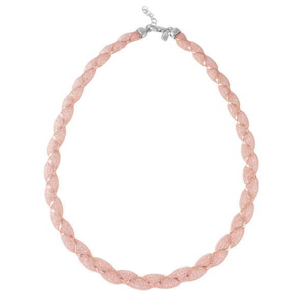 Sterling Silver Rose Gold Plated Mesh WrapInlay Swarovski Crystals Necklace
