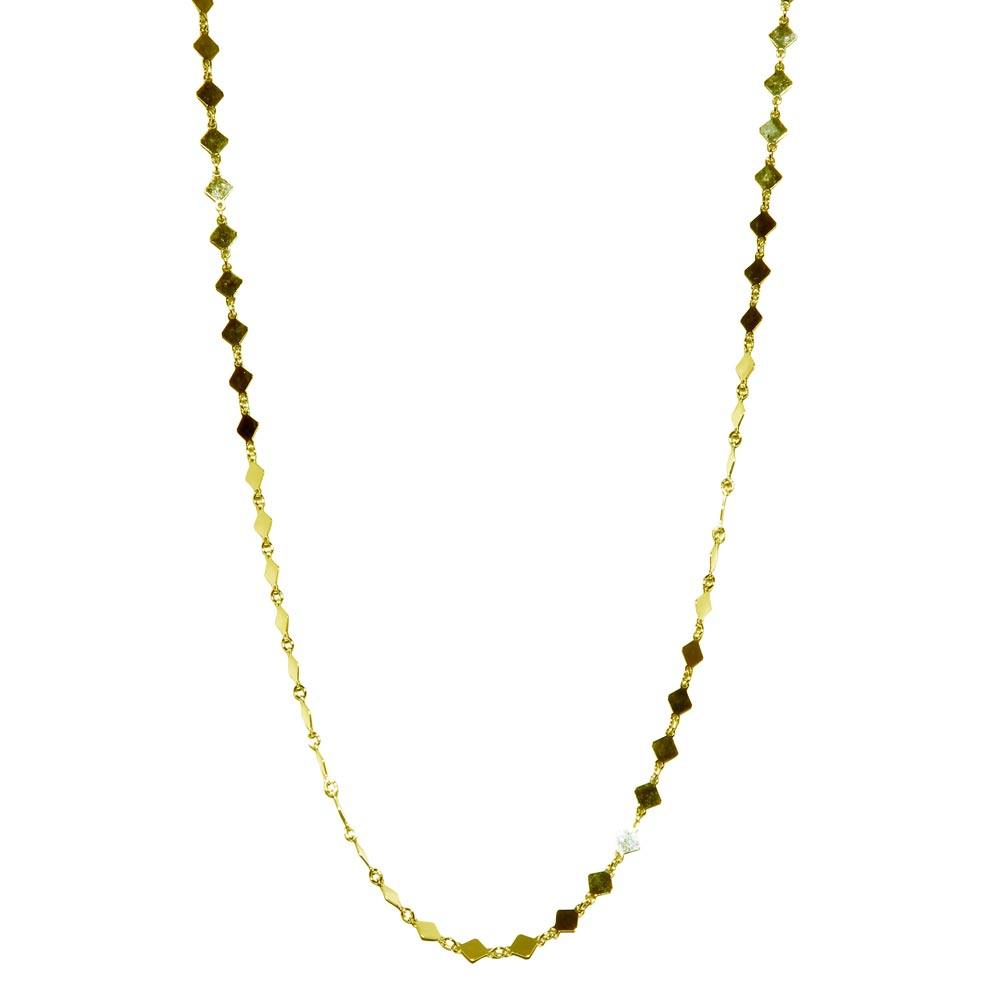 Sterling Silver Gold Plated Flat Diamond Square Necklace