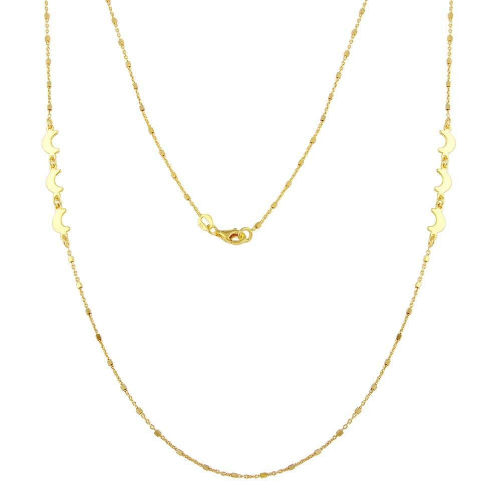Sterling Silver Gold Plated Alternating Bead Crescent Moon Necklace