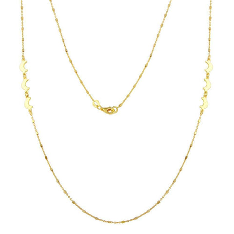Sterling Silver Gold Plated Alternating Bead Crescent Moon Necklace