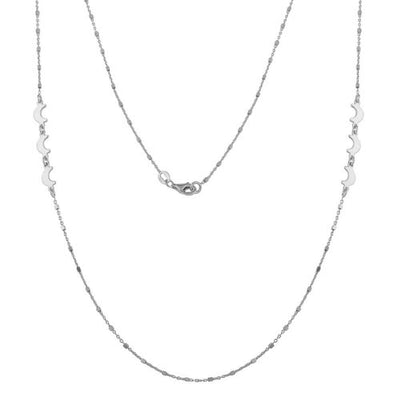 Sterling Silver Rhodium Plated Alternating Bead Crescent Moon Necklace