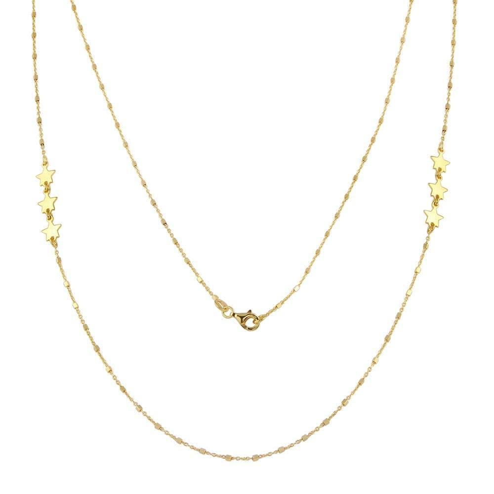 Sterling Silver Gold Plated Alternating Stars Chain Necklace