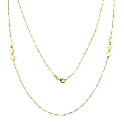 Sterling Silver Gold Plated Alternating Stars Chain Necklace