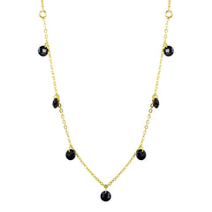 Sterling Silver Gold Plated Dangling Black CZ Chain Necklace
