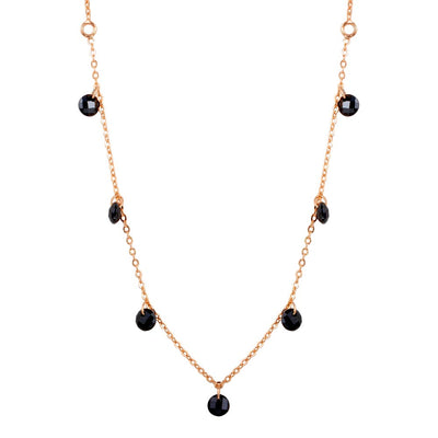 Sterling Silver Rose Gold Plated Dangling Black CZ Chain Necklace