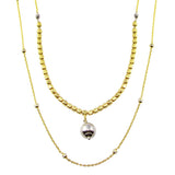 Sterling Silver Gold Plated Multi Chain Cube and Bead Necklace
