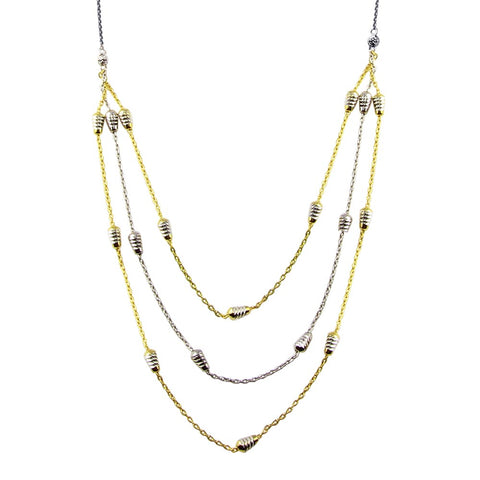 Sterling Silver Gold and Rhodium Plated Multi Chain DC Bar Necklace