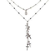 Load image into Gallery viewer, Sterling Silver Rhodium Plated Dangling Crosses Enamel Bead Necklace
