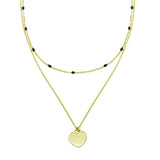 Sterling Silver Gold Plated Multi Chain Black Enamel Beaded Heart  Necklace