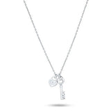 Sterling Silver Rhodium Plated Small Love Key And Heart Lock Necklace