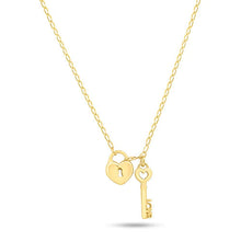 Load image into Gallery viewer, Sterling Silver Gold Plated Medium Love Key And Heart Lock Necklace