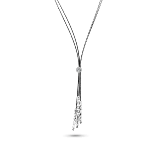 Sterling Silver Black Rhodium Plated Multi Beads Accent Cable Chain Necklace