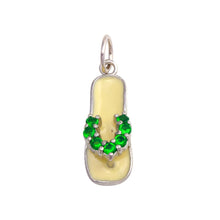 Load image into Gallery viewer, Sterling Silver Rhodium Plated White Enamel Green CZ Sandal Pendant
