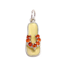 Load image into Gallery viewer, Sterling Silver Rhodium Plated White Enamel Orange CZ Sandal Pendant