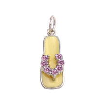 Load image into Gallery viewer, Sterling Silver Rhodium Plated White Enamel Pink CZ Sandal Pendant