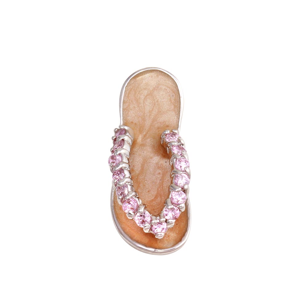 Sterling Silver Rhodium Plated Lavender Enamel Pink CZ Sandal Pendant