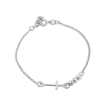 Load image into Gallery viewer, Sterling Silver Rhodium Plated Three Diamond Cut Bead Cross Bracelet