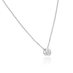 Sterling Silver Rhodium Plated Round Solitaire Pendant Necklace