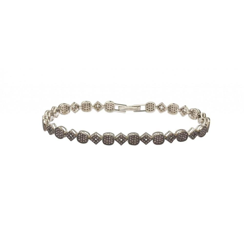 Sterling Silver Rhodium Plated Multiple Square and Circle Micro Pave Tennis Clear CZ Bracelet