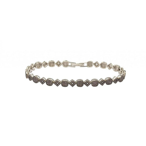 Sterling Silver Rhodium Plated Multiple Square and Circle Micro Pave Tennis Clear CZ Bracelet
