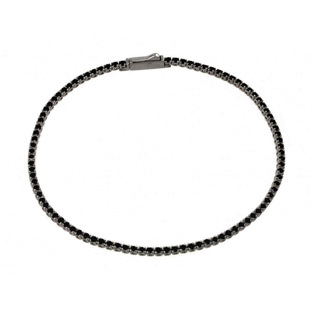 Sterling Silver Black Rhodium Plated Multiple Circle Black Tennis Micro Pave CZ Bracelet