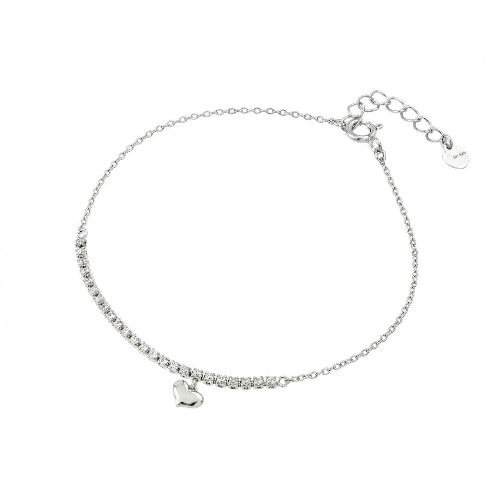 Sterling Silver Rhodium Plated CZ Heart Bracelet