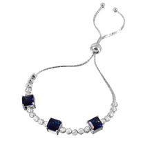 Load image into Gallery viewer, Sterling Silver Rhodium Plated Sapphire Color CZ Adjustable Bracelet
