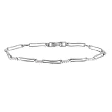 Load image into Gallery viewer, Sterling Silver Rhodium Plated Wavy Squared Links CZ Accented Bracelet