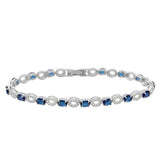 Sterling Silver Rhodium Plated Interval Blue CZ Stones Tennis Bracelet