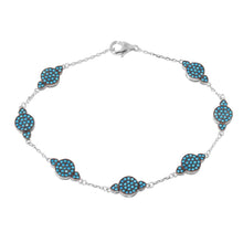 Load image into Gallery viewer, Sterling Silver Rhodium Plated Fancy Small Round Turquoise Stones Link Charms Bracelet with Lobster Clasp ClosureAnd Bracelet Length of 7.5  Width: 6MM