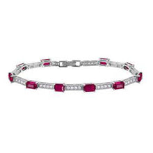 Load image into Gallery viewer, Sterling Silver Rhodium Plated Multi Square Clear and Ruby CZ Tennis Bracelet
