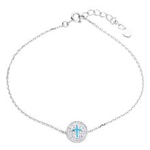 Load image into Gallery viewer, Sterling Silver Rhodium Plated Bracelet With CZ Encrusted Cross Disc