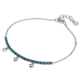 Sterling Silver Rhodium Plated Turquoise Stones With Hanging Hearts Bracelet