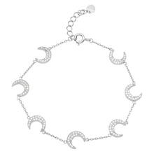 Load image into Gallery viewer, Sterling Silver Rhodium Plated Multiple CZ Crescent Bracelet