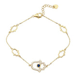 Sterling Silver Gold Plated Multiple Hamsa CZ Bracelet
