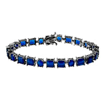 Load image into Gallery viewer, Sterling Silver Black Rhodium Plated Blue Synthetic Rectangle And Oval CZ Bracelet
