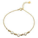 Sterling Silver Gold Plated Beaded 3 Stones Link Bracelet