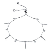 Load image into Gallery viewer, Sterling Silver Rhodium Plated Layered Dangling Bar and Disc Chain Lariat Bracelet