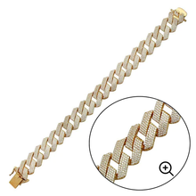 Load image into Gallery viewer, Sterling Silver Gold Plated CZ Encrusted Square Miami Cuban Link Hip Hop Bracelet Width-17mm