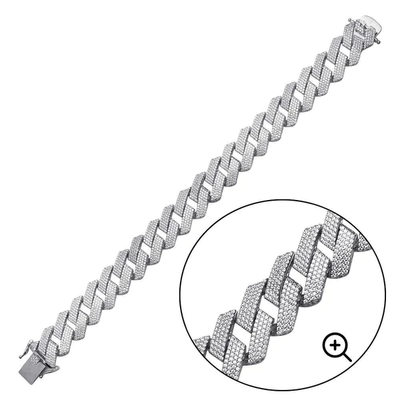 Sterling Silver Rhodium Plated CZ Encrusted Miami Cuban Link Bracelet-17mm