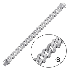 Sterling Silver Rhodium Plated CZ Encrusted Miami Cuban Link Bracelet-17mm