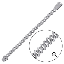 Load image into Gallery viewer, Sterling Silver Rhodium Plated CZ Encrusted Square Miami Cuban Link Bracelet-11mm
