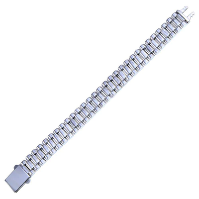 Sterling Silver Rhodium Plated CZ Link Hip Hop Bracelet Width-15.6mm